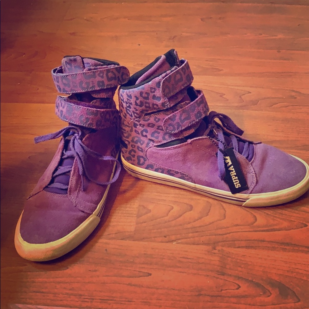 Supra purple cheetah print high tops